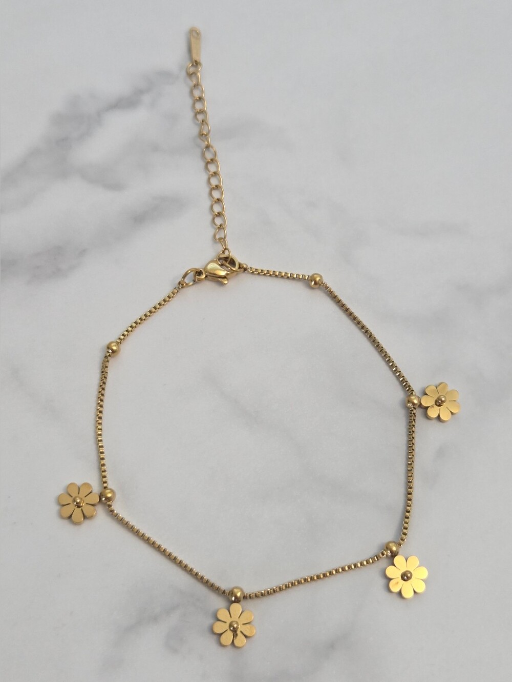Gold Floral Daisy Charm Anklet Stainless Steel Foot Jewelry New - Picture 9 of 11